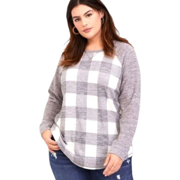 torrid Tops - TORRID New Plus Size Super Soft Plush Raglan Plaid Sweatshirt 4X